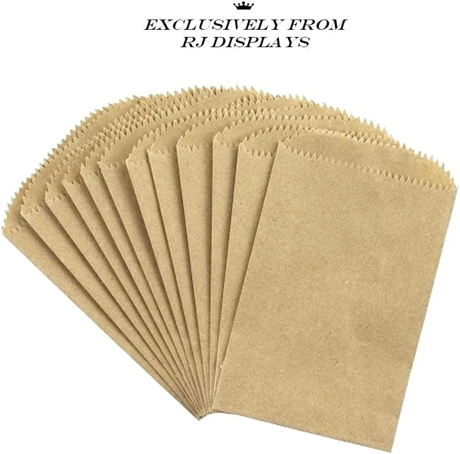 100 pack Brown Kraft Paper Bags, 5" x 7.5" Inches, Good for Candy, Cookies, Doughnut, Crafts, Party Favor, Sandwich, Jewelry, Retail Shops, Merchandise- By RJ Displays
