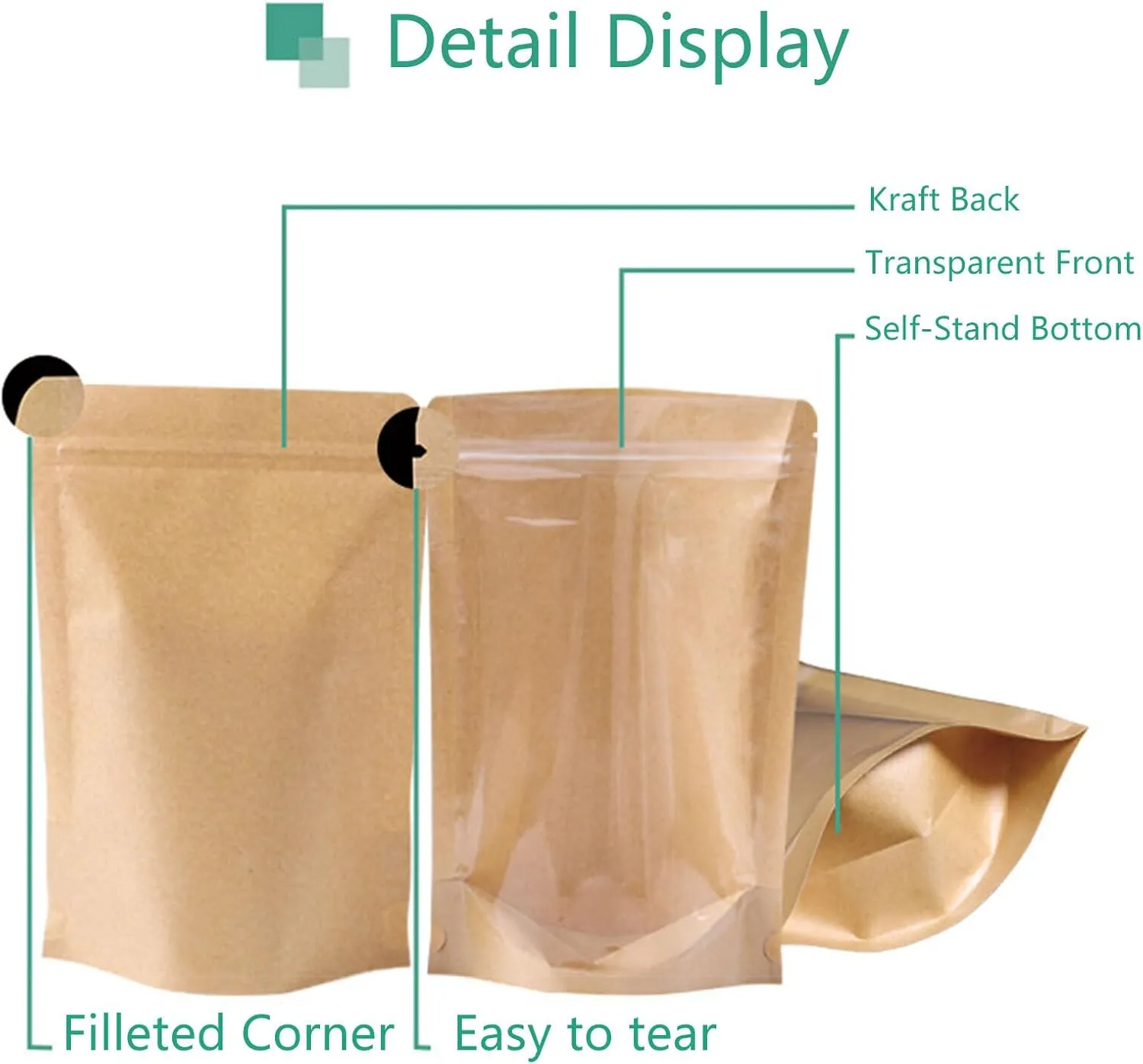 100 Pack Kraft Resealable Bags with Clear Front Stand Up Brown Kraft Bags with Window Transparent Bulk Pouches Ziplock Paper Bags 5.5""x7.8""