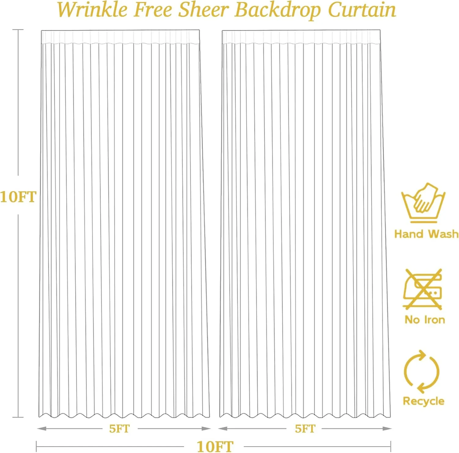10ft x 10ft White Sheer Tulle Backdrop Curtains for Party Wedding Wrinkle Free Curtain Backdrops Drapes for Baby Shower Birthday Party Photo Back Drop Background Home Decorations