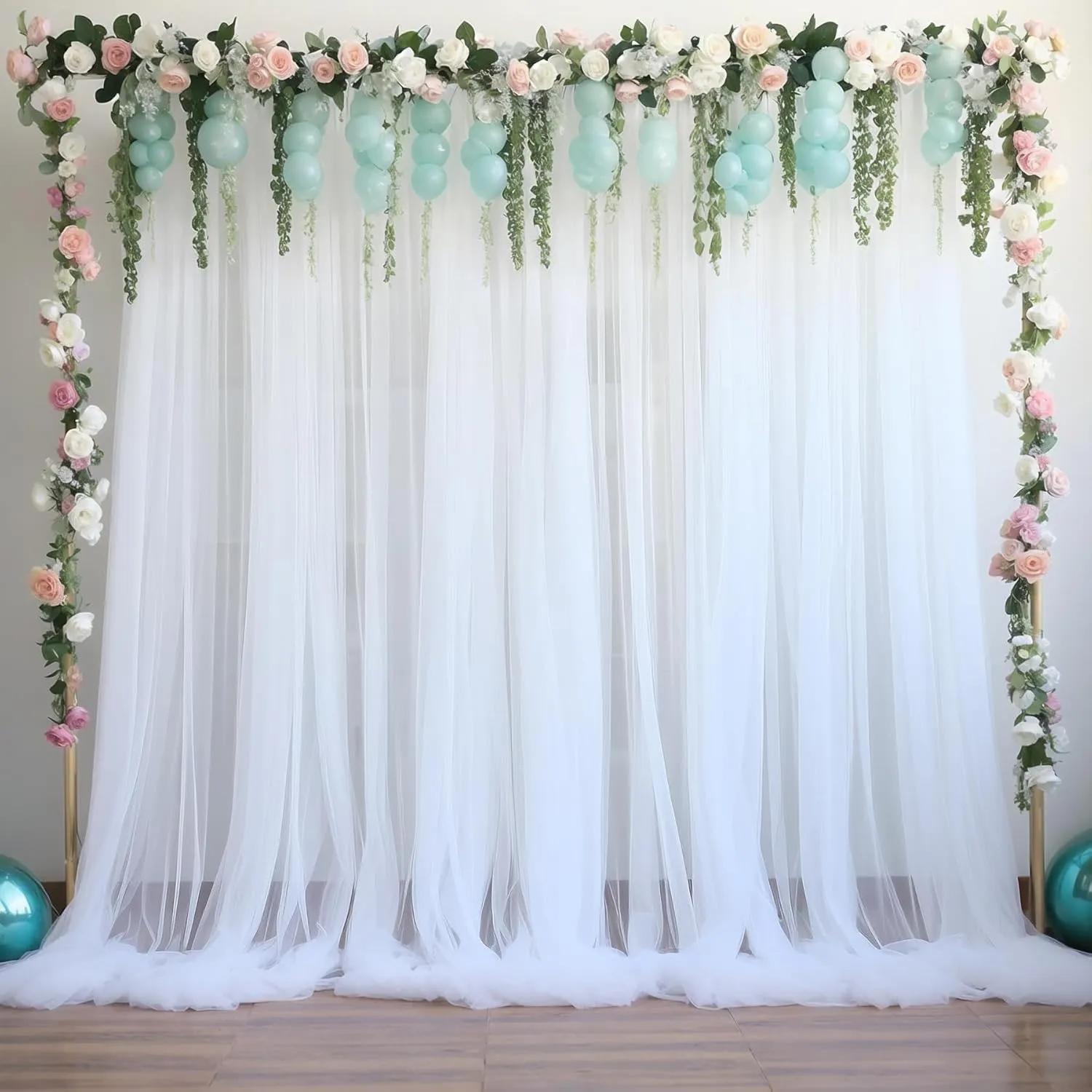 10ft x 10ft White Sheer Tulle Backdrop Curtains for Party Wedding Wrinkle Free Curtain Backdrops Drapes for Baby Shower Birthday Party Photo Back Drop Background Home Decorations