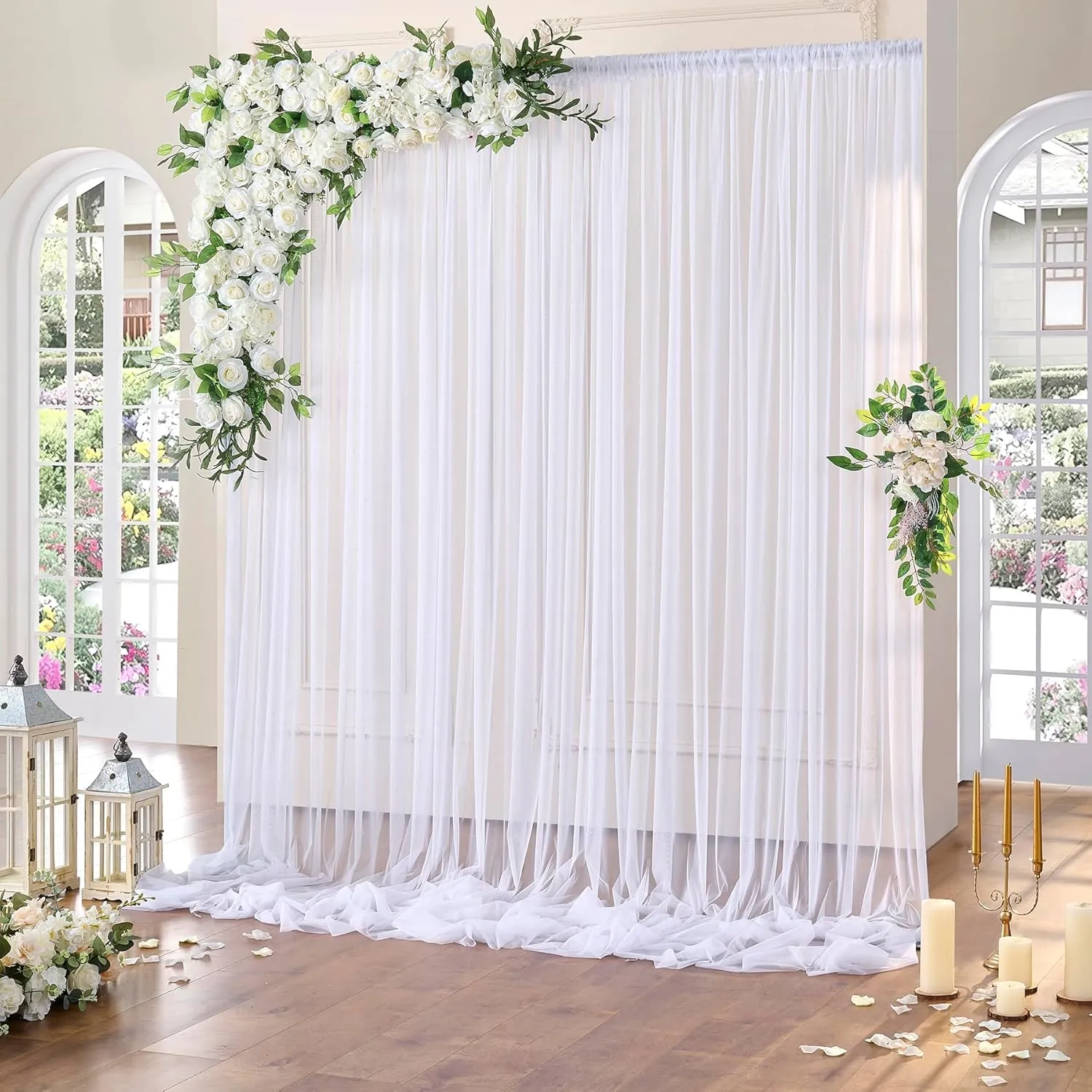 10ft x 10ft White Sheer Tulle Backdrop Curtains for Party Wedding Wrinkle Free Curtain Backdrops Drapes for Baby Shower Birthday Party Photo Back Drop Background Home Decorations