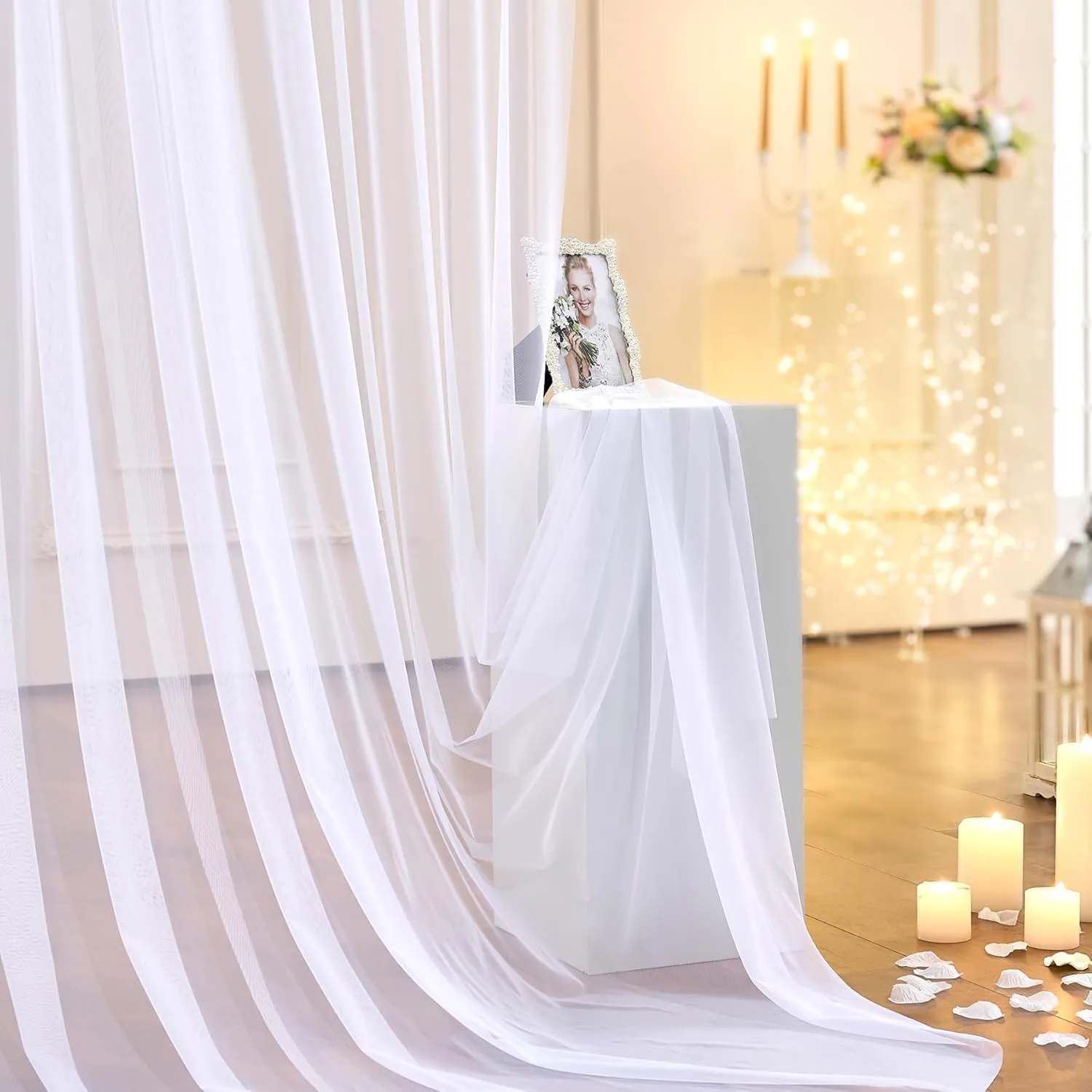 10ft x 10ft White Sheer Tulle Backdrop Curtains for Party Wedding Wrinkle Free Curtain Backdrops Drapes for Baby Shower Birthday Party Photo Back Drop Background Home Decorations