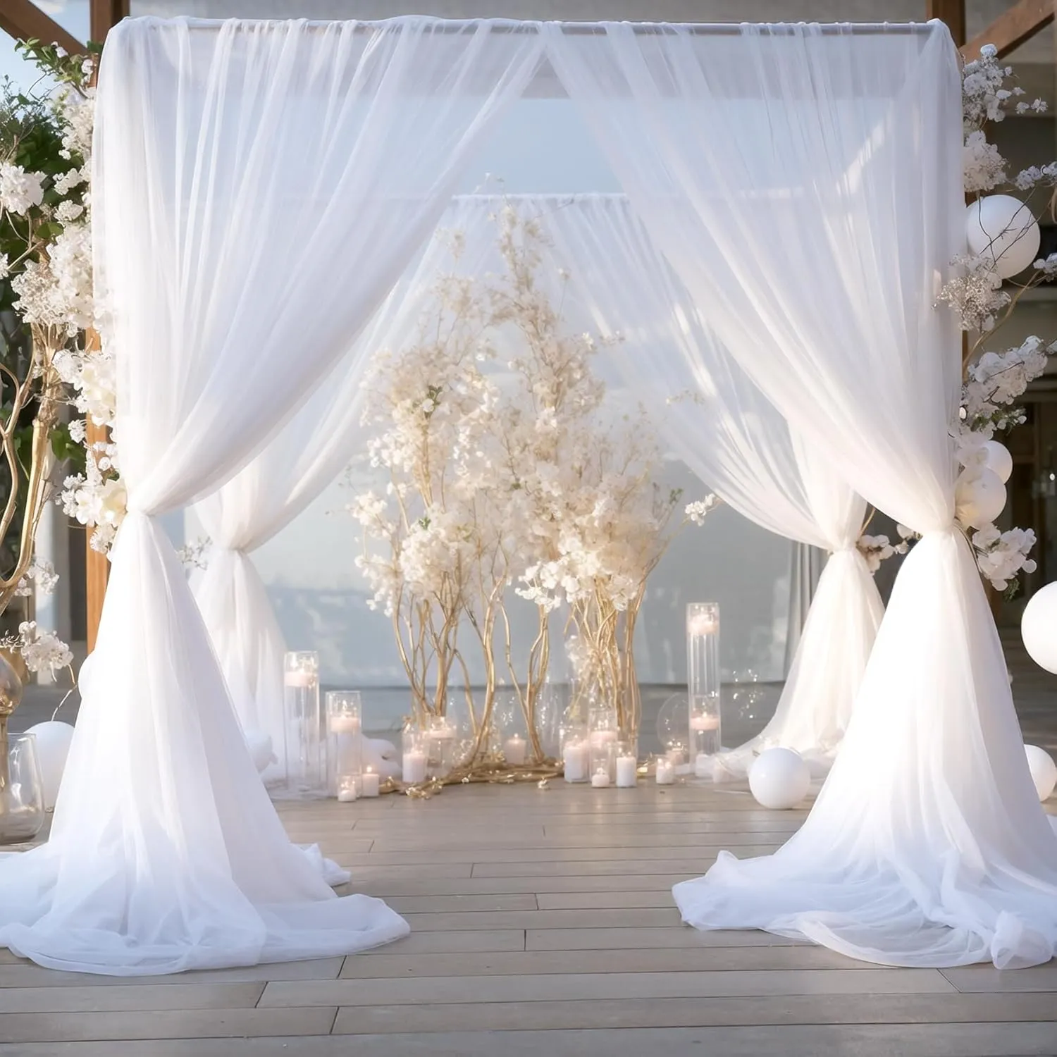 10ft x 10ft White Sheer Tulle Backdrop Curtains for Party Wedding Wrinkle Free Curtain Backdrops Drapes for Baby Shower Birthday Party Photo Back Drop Background Home Decorations