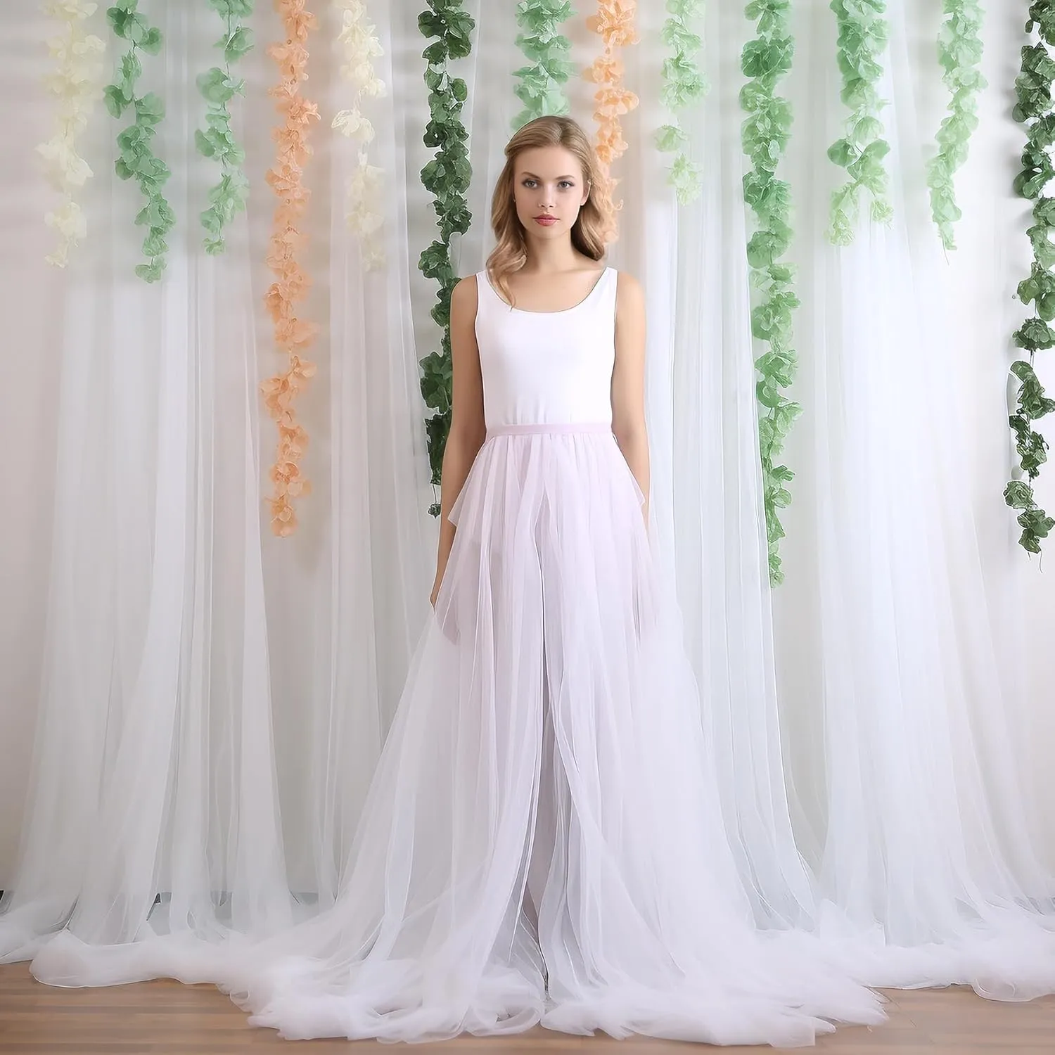 10ft x 10ft White Sheer Tulle Backdrop Curtains for Party Wedding Wrinkle Free Curtain Backdrops Drapes for Baby Shower Birthday Party Photo Back Drop Background Home Decorations
