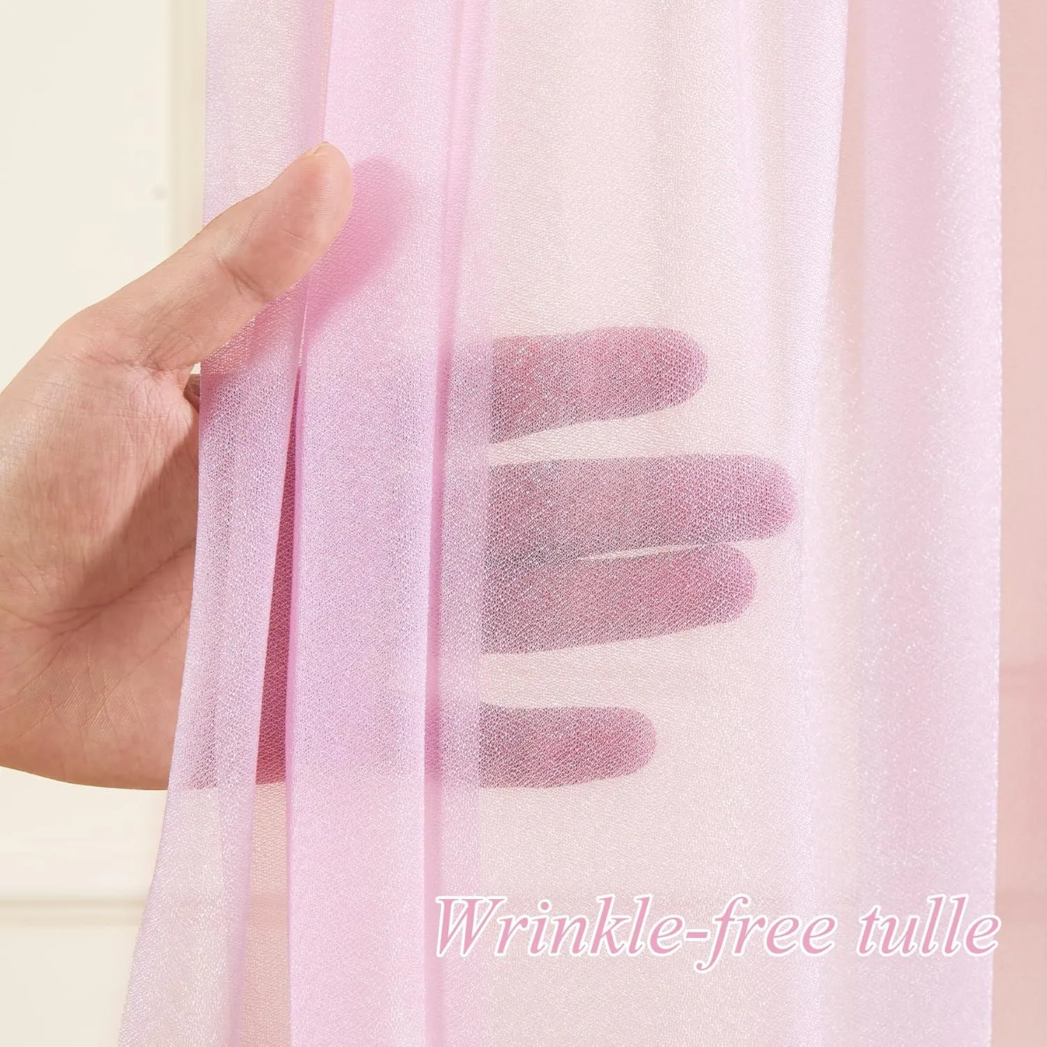 10x10ft Pink Tulle Backdrop Curtain with Lights String for Wedding, Wrinkle Free Sheer Curtain with Lights for Baby Shower, Tulle Backdrop Drapes for Birthday Party Photo Shoot (5 x 10ft,2 Panels)