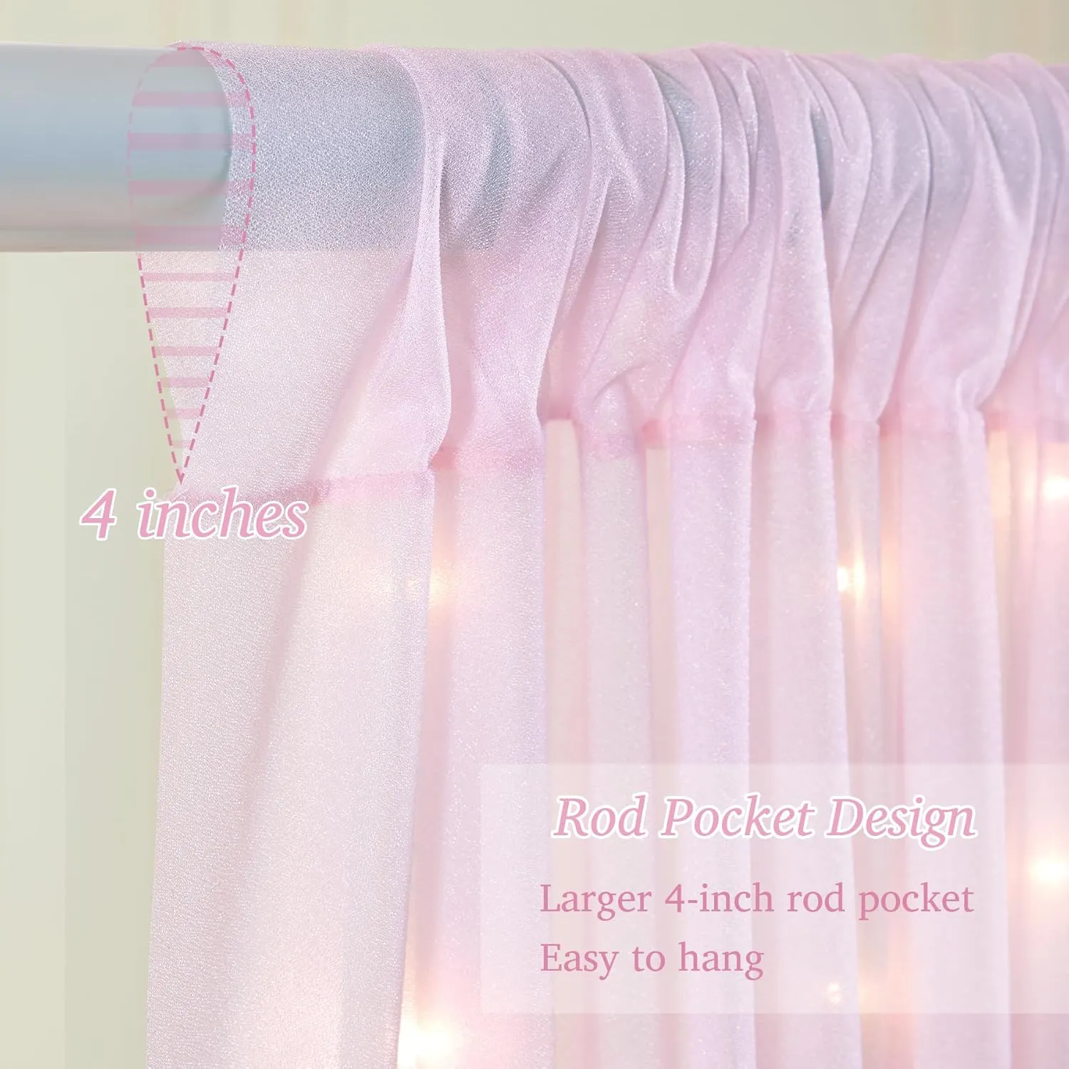 10x10ft Pink Tulle Backdrop Curtain with Lights String for Wedding, Wrinkle Free Sheer Curtain with Lights for Baby Shower, Tulle Backdrop Drapes for Birthday Party Photo Shoot (5 x 10ft,2 Panels)