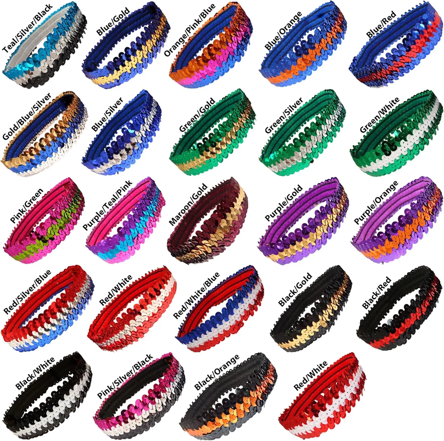 12 Sequin Headbands U PICK (Available in LOTS of COLORS) Elastic Stretch Sparkly Fashion Headband for Teens Girls Women Softball Pack Volleyball Basketball Dance Set Sports Teams Store By Kenz Laurenz