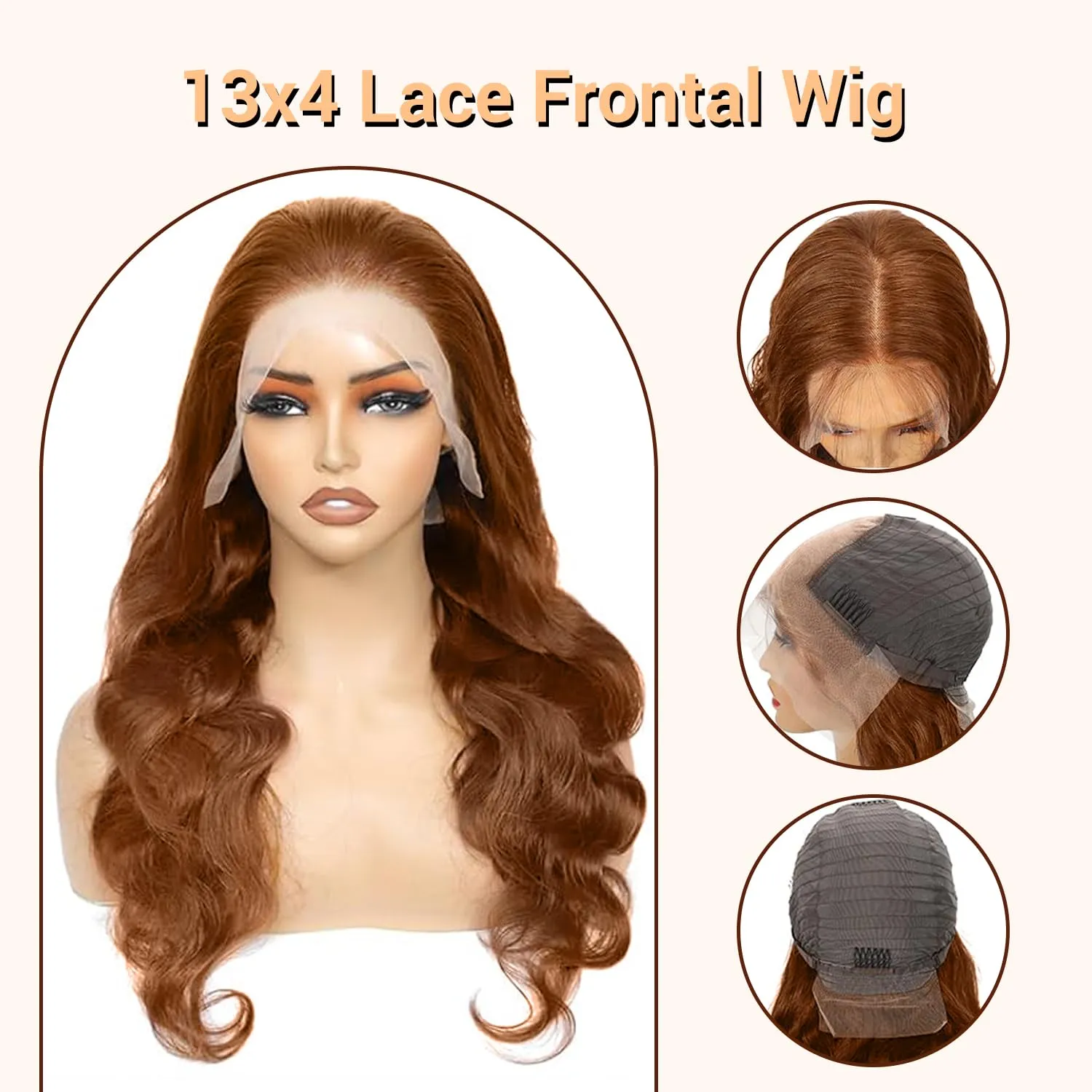 14inch Light Brown Wigs Lace Front Human Hair 13X4 Lace Front Ginger Wigs Human Hair Body Wave 180% Density Copper Brown Wig Pre Plucked with Baby Hair for Women