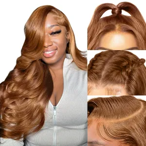 14inch Light Brown Wigs Lace Front Human Hair 13X4 Lace Front Ginger Wigs Human Hair Body Wave 180% Density Copper Brown Wig Pre Plucked with Baby Hair for Women
