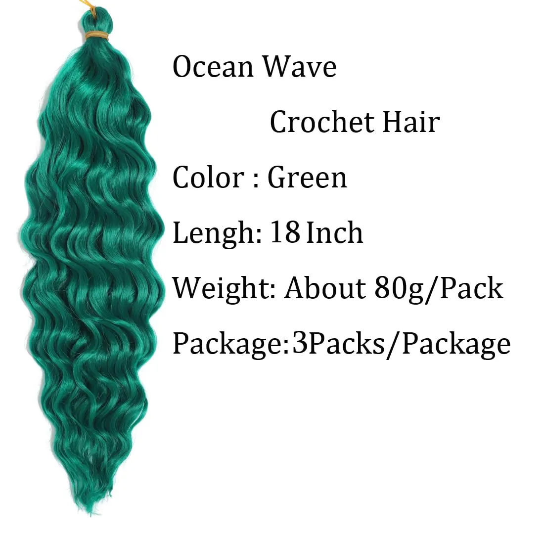 18 inch Ocean Wave Crochet Hair Deep Wave Twist Crochet Hair Extensions Curly Braiding Hair 3 packs Long Wavy Water Wave Braids For Women Synthetic Crochet Braid Hair (18 inch, Green)