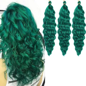 18 inch Ocean Wave Crochet Hair Deep Wave Twist Crochet Hair Extensions Curly Braiding Hair 3 packs Long Wavy Water Wave Braids For Women Synthetic Crochet Braid Hair (18 inch, Green)