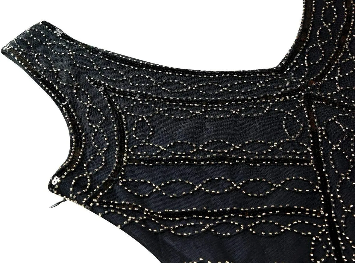 1920s Gatsby Sequin Fringed Paisley Flapper Dress with 20s Accessories Set