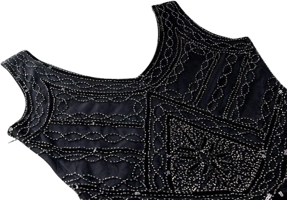 1920s Gatsby Sequin Fringed Paisley Flapper Dress with 20s Accessories Set