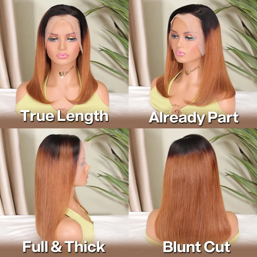 1B/30 Ombre Blonde Bob Wig Human Hair for Black Women Short Straight 13x4 HD Lace Front Bob Wigs Human Hair Pre Plucked Wear and Go Glueless,Ombre Blonde Colored T1B/30 16 Inch