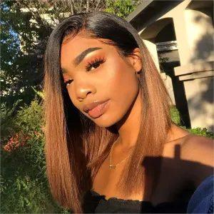1B/30 Ombre Blonde Bob Wig Human Hair for Black Women Short Straight 13x4 HD Lace Front Bob Wigs Human Hair Pre Plucked Wear and Go Glueless,Ombre Blonde Colored T1B/30 16 Inch