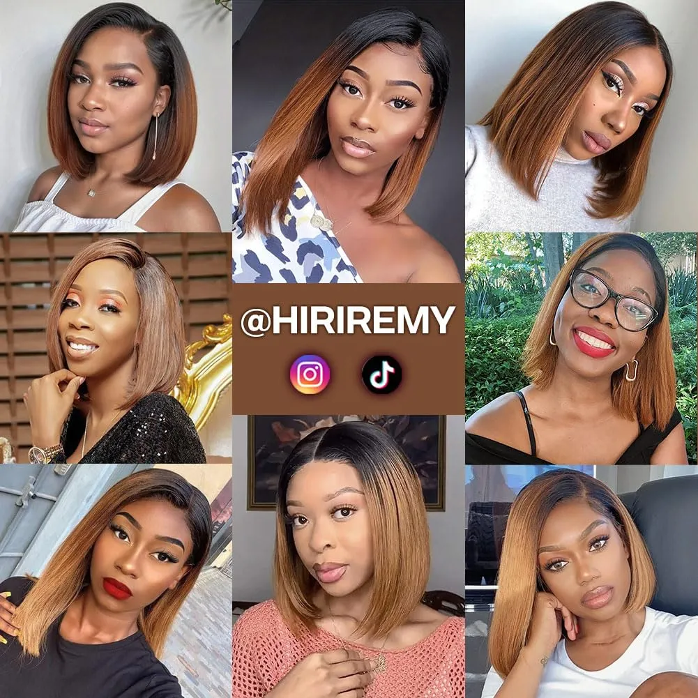 1B/30 Ombre Blonde Bob Wig Human Hair for Black Women Short Straight 13x4 HD Lace Front Bob Wigs Human Hair Pre Plucked Wear and Go Glueless,Ombre Blonde Colored T1B/30 16 Inch
