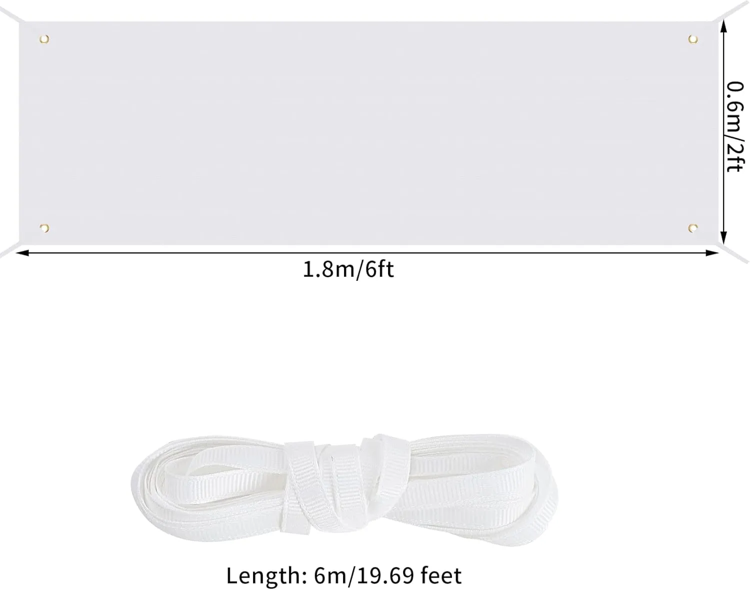 2 Pack Large Blank Banners, SUMERSHA 2 x 6 Feet Polyester Oxford Cloth White Banner with Hanging Rope for Wall Signs, DIY Painting, and Writing, Indoor Outdoor Display and Party Decoration