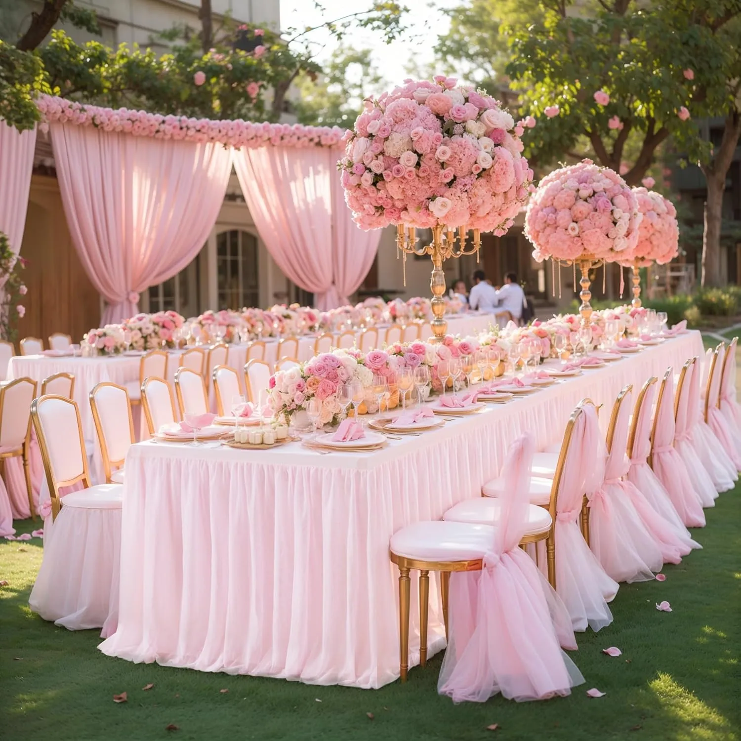 2 Pack Pink Tulle Table Cloth for Rectangle Tables, 6FT Ruffle Tutu Stretch Fitted Tablecloths, Wrinkle Free Tulle Table Skirt Table Cover for Party Wedding Girls Birthday Baby Bridal Shower