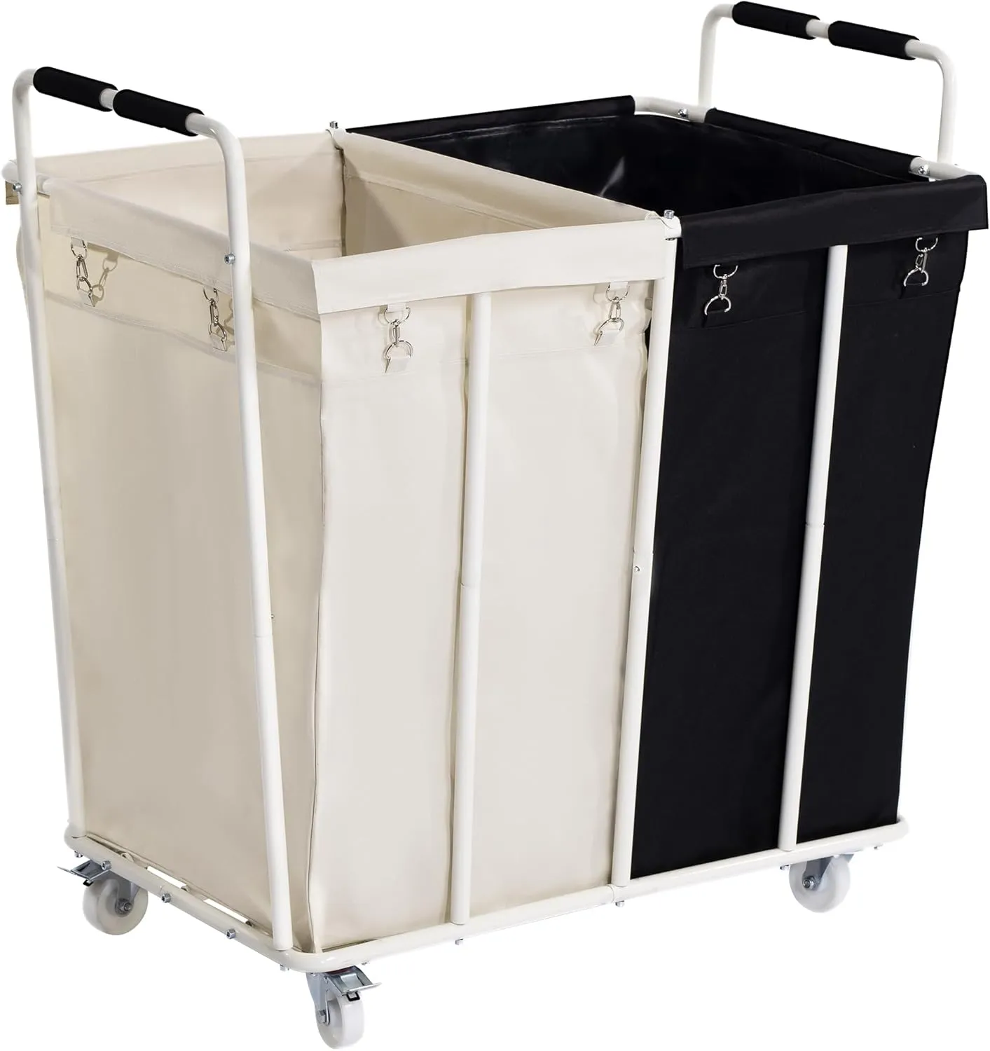 2 Section Laundry Sorter Cart, Rolling Heavy Duty Laundry Sorter, Large Laundry Hamper with Removable Bags for Laundry Room, Bathroom, Hotel, Black & Beige