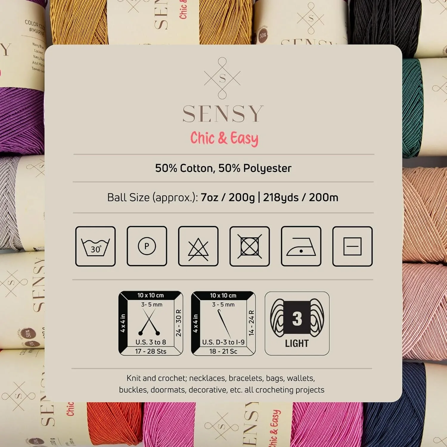 2 Skeins of Sensy Premium Chic & Easy 1.5mm 218 Yards 50% Cotton 50% Polyester Rope Crochet Bag Cord Crochet Thread (Copper)
