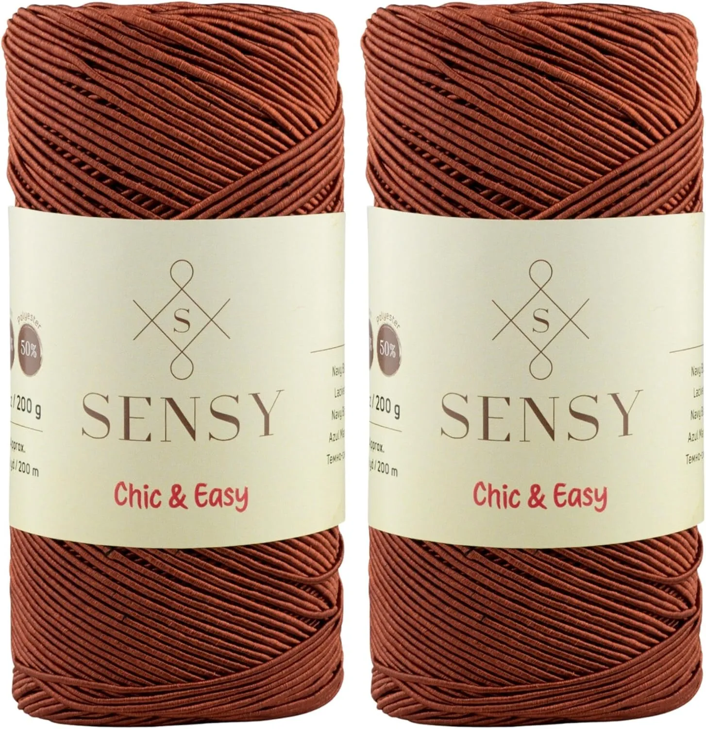 2 Skeins of Sensy Premium Chic & Easy 1.5mm 218 Yards 50% Cotton 50% Polyester Rope Crochet Bag Cord Crochet Thread (Copper)