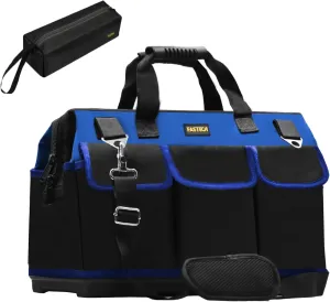20 Inch Bottom Tools Bag With Wide Mouth For Tool Storage, Carrier and Organizer, Heavy Duty Tool Tote Bag for Men/Women, Wide Mouth Tool Bag With Inside Pockets (20 Inch)