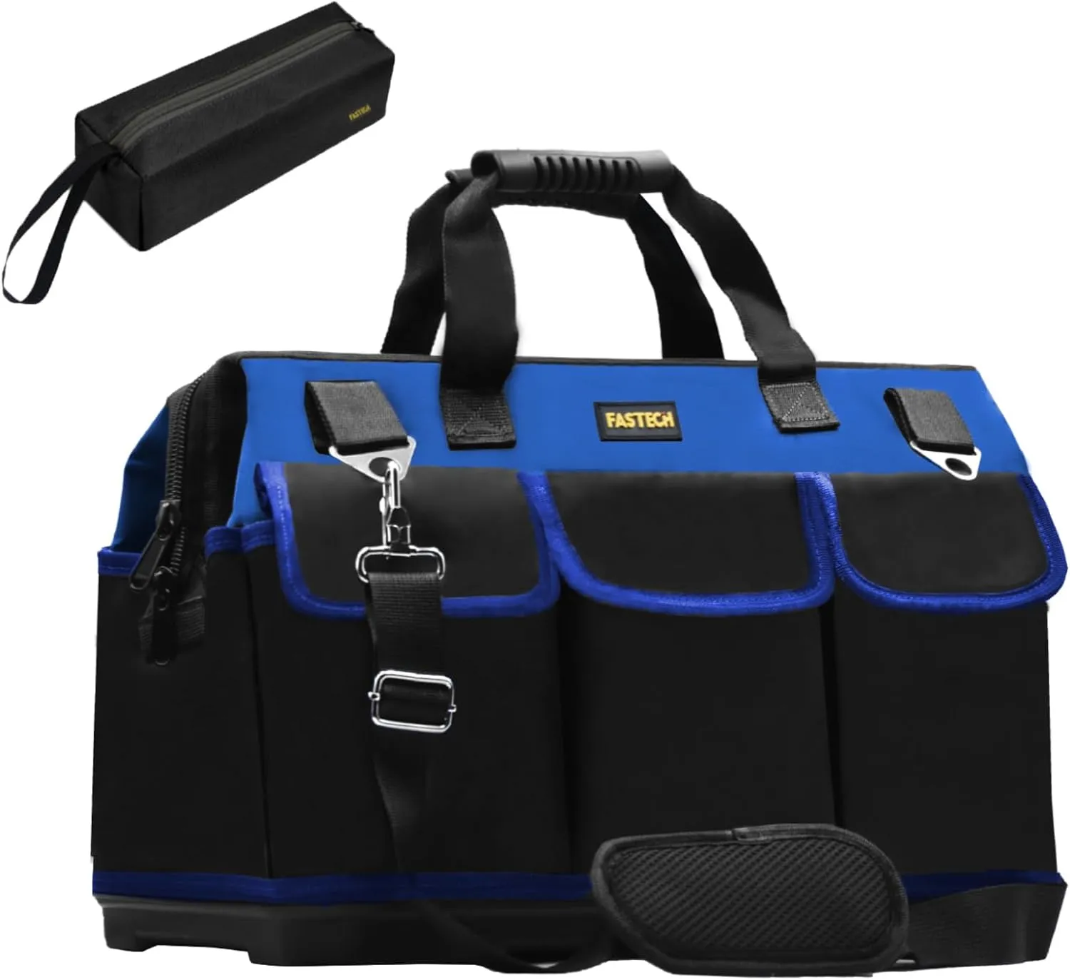 20 Inch Bottom Tools Bag With Wide Mouth For Tool Storage, Carrier and Organizer, Heavy Duty Tool Tote Bag for Men/Women, Wide Mouth Tool Bag With Inside Pockets (20 Inch)
