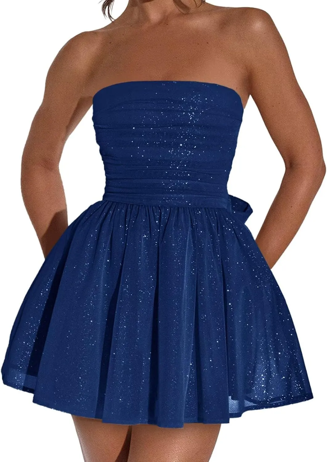 2024 Glitter Tulle Prom Dress for Teens - Strapless Short Homecoming Gown