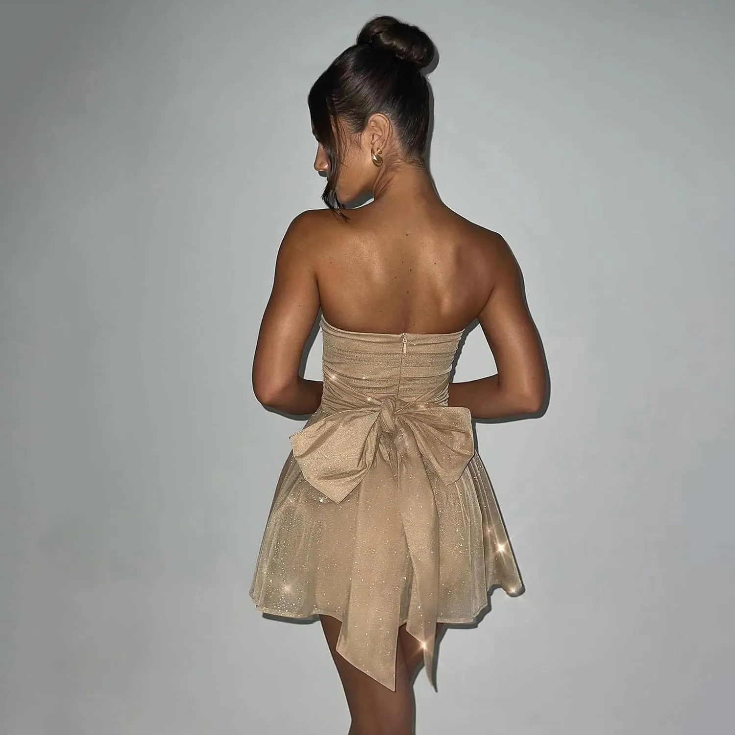 2024 Glitter Tulle Prom Dress for Teens - Strapless Short Homecoming Gown