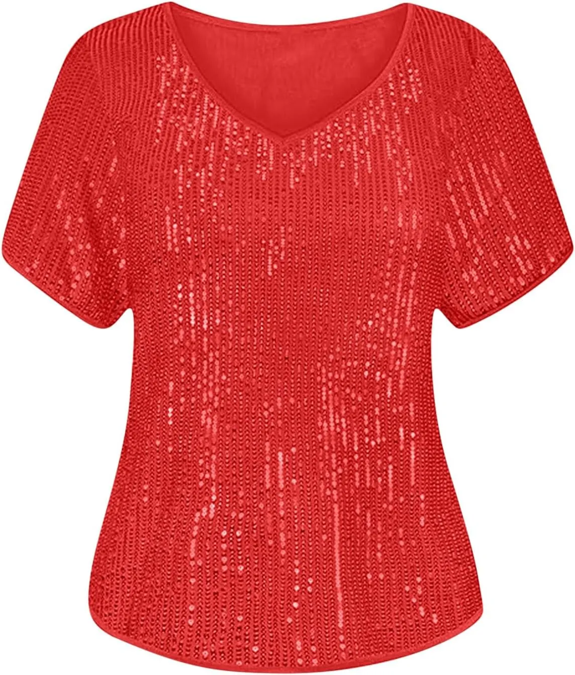 2025 Sequin Shirt for Women Plus Size V-Neck Sparkle Patchwork Short Sleeve Casual Blouse Comfy Oversized Trendy Tops
