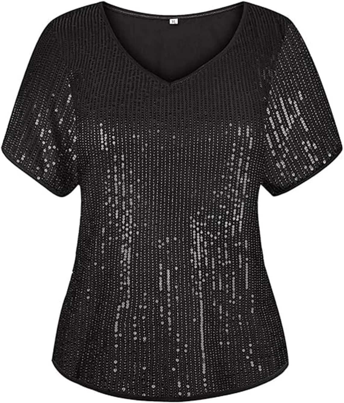 2025 Sequin Shirt for Women Plus Size V-Neck Sparkle Patchwork Short Sleeve Casual Blouse Comfy Oversized Trendy Tops