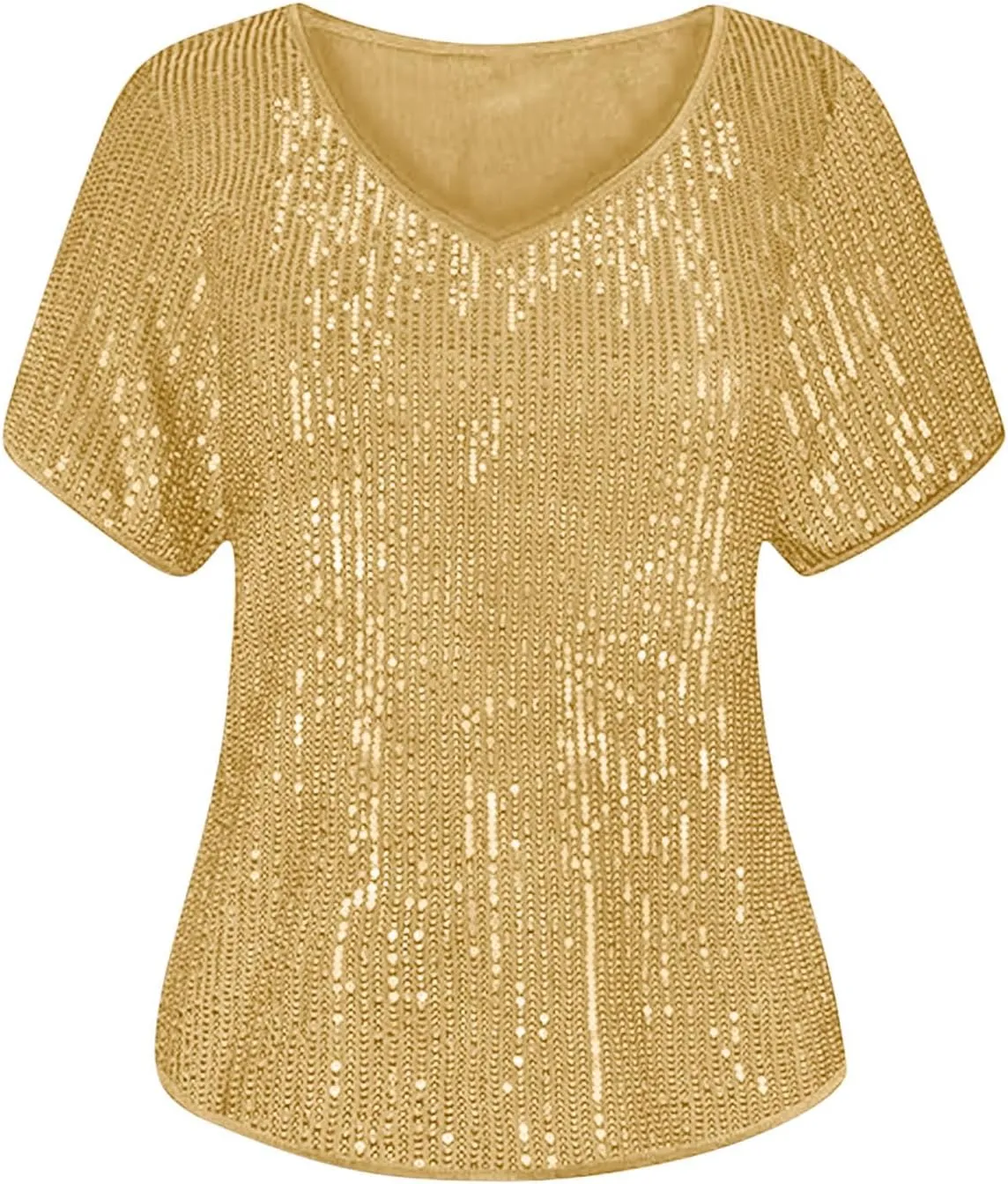 2025 Sequin Shirt for Women Plus Size V-Neck Sparkle Patchwork Short Sleeve Casual Blouse Comfy Oversized Trendy Tops