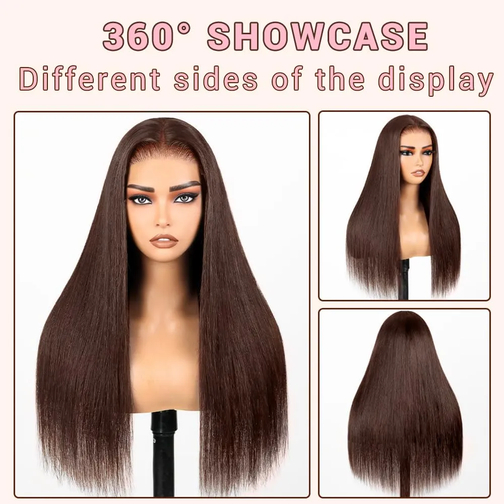 22 Inch Chocolate Brown Lace Front Wig Human Hair 220 Density 9x6 HD Lace Brown Wear and Go Glueless Wigs Pre Plucked Pre Cut Dark Brown Wig Human Hair Straight Glueless Wig for Women
