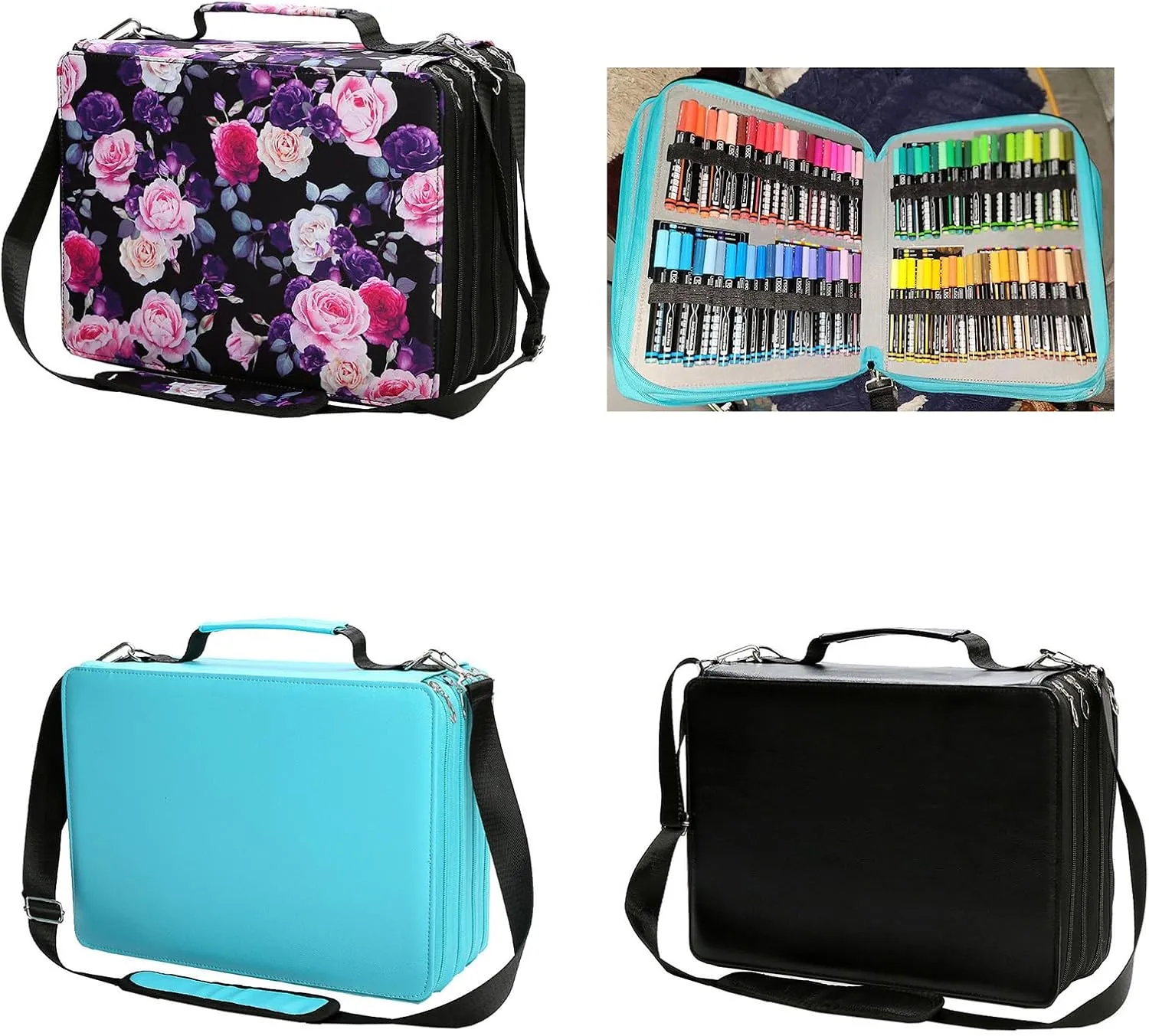 224 Slots Large Capacity Multilayer Marker Case With Shoulder Strap For Permanent Paint Marker Sketch Markers Storage