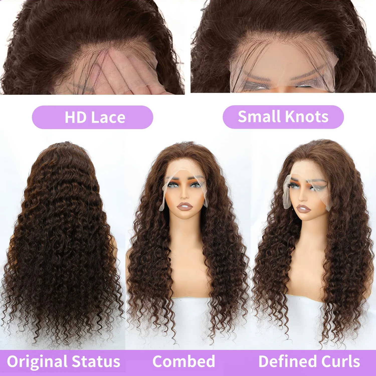 24 Inch 13x6 Brown Deep Wave Lace Front Wigs Human Hair Chocolate Brown Curly Wig Human Hair 200 Density HD Lace Frontal #4 Colored Curly Wig Wet and Wavy Glueless Wigs Human Hair Wigs for Women