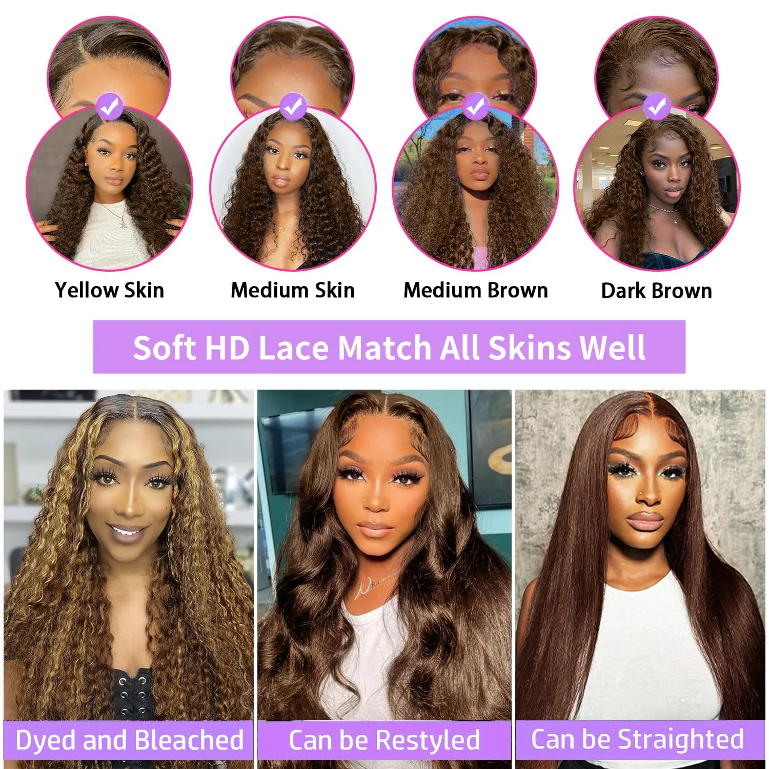 24 Inch 13x6 Brown Deep Wave Lace Front Wigs Human Hair Chocolate Brown Curly Wig Human Hair 200 Density HD Lace Frontal #4 Colored Curly Wig Wet and Wavy Glueless Wigs Human Hair Wigs for Women