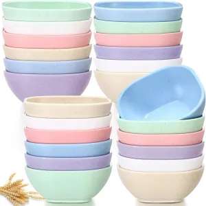24 Pack 4.5 oz Small Dessert Bowls Wheat Straw Soy Sauce Dishes 3.7 x 3.7 x 1.5 Unbreakable Dipping Saucers Dipping Sauce Bowls Mini Prep Saucer for Side Dish Ketchup Soy Dessert Snack(Bright Color)
