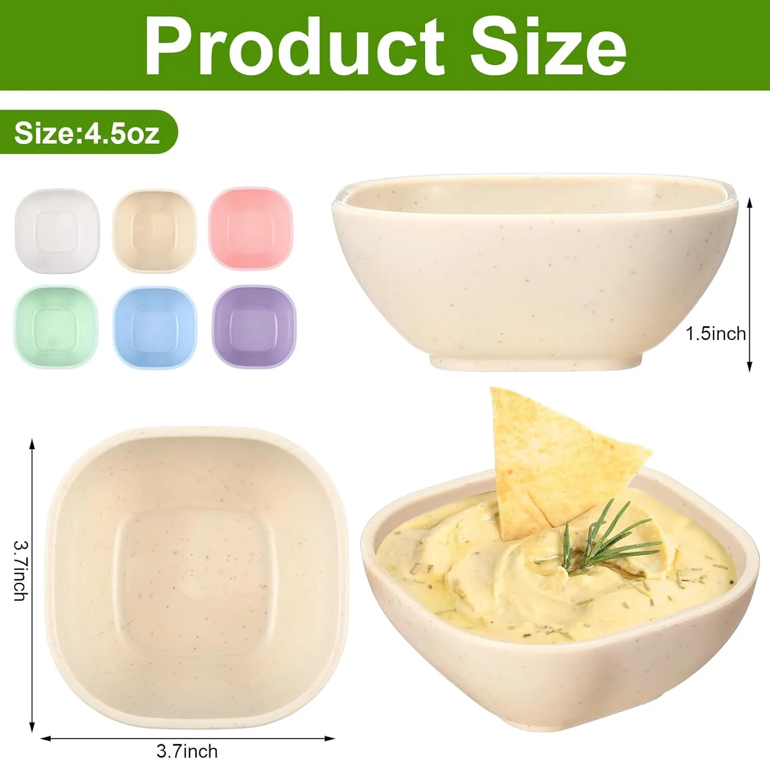 24 Pack 4.5 oz Small Dessert Bowls Wheat Straw Soy Sauce Dishes 3.7 x 3.7 x 1.5 Unbreakable Dipping Saucers Dipping Sauce Bowls Mini Prep Saucer for Side Dish Ketchup Soy Dessert Snack(Bright Color)