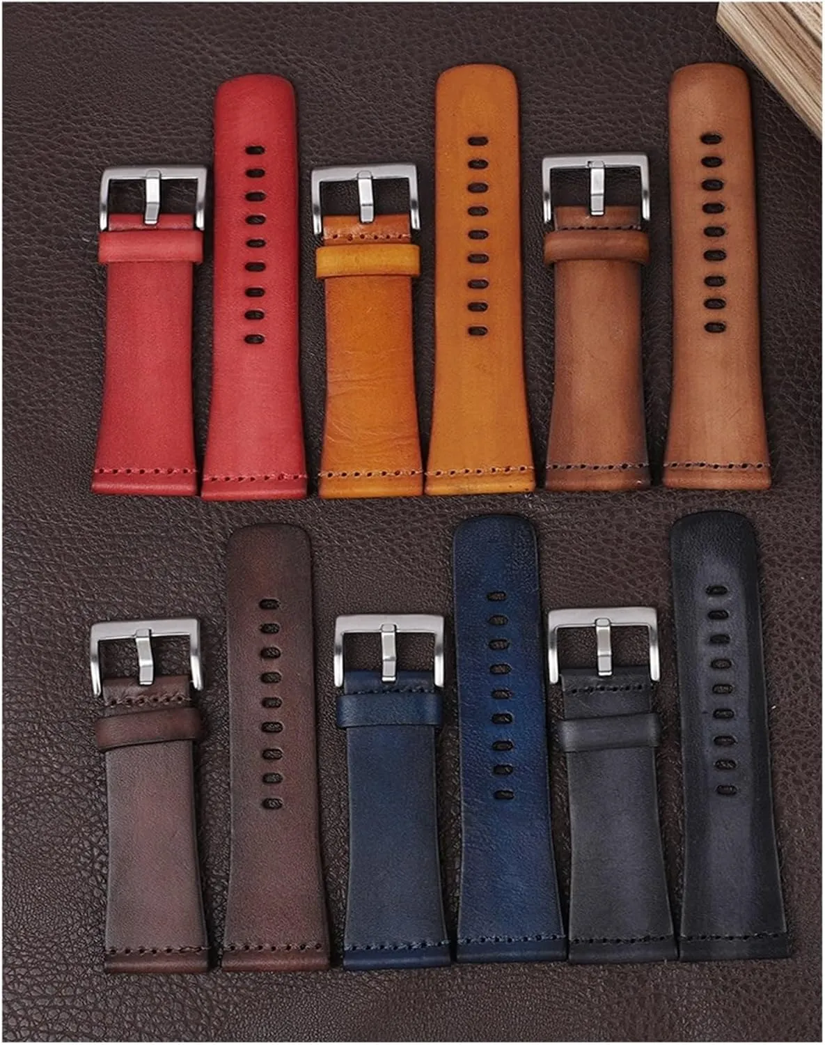 24mm Vintage Genuine Leather Watchband Black Coffee Brown Women Men Watch Band Strap Stainless Steel Buckle Watches Accessories?