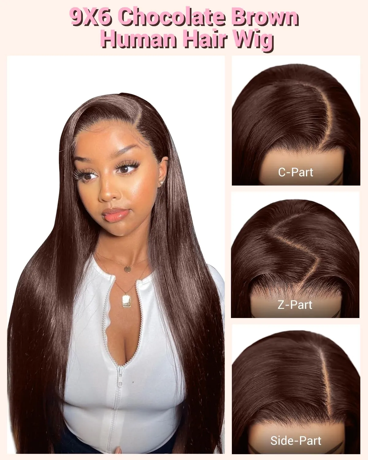 26 Inch Chocolate Brown Lace Front Wig Human Hair 220 Density 9x6 HD Lace Brown Wear and Go Glueless Wigs Pre Plucked Pre Cut Dark Brown Wig Human Hair Straight Glueless Wig for Women