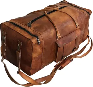 28 Inch Leather Luggage Handmade Duffel Bag || Carryall Weekender Travel Overnight Gym Sports Carry-On Duffel Bag For Men And Women