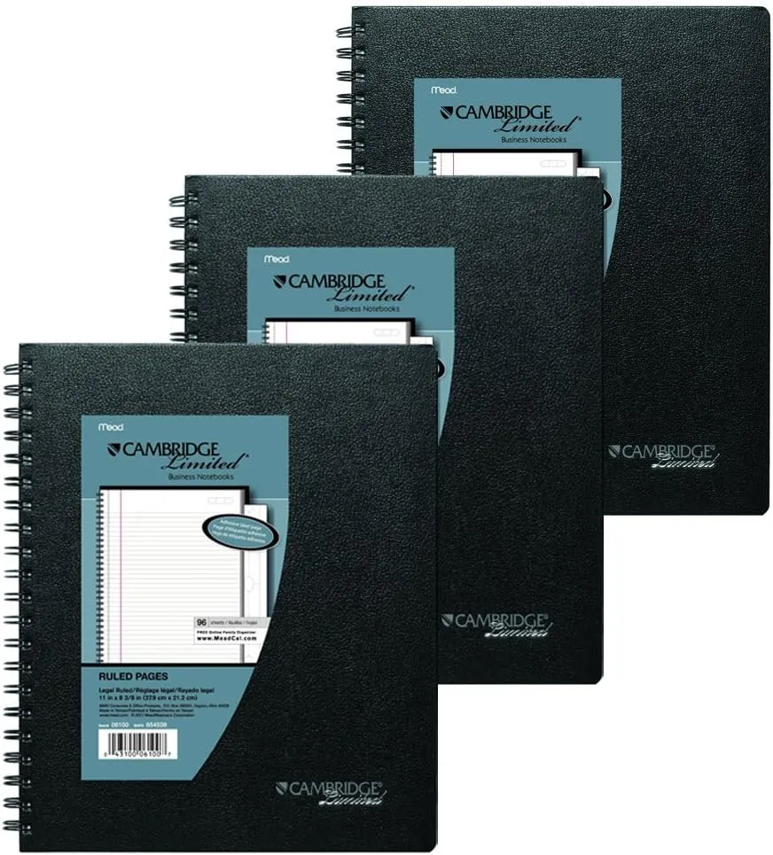 3 Pack of Cambridge Business Notebook with Pocket, Hardbound, 8.5 x 11 Inches, Black (06100)