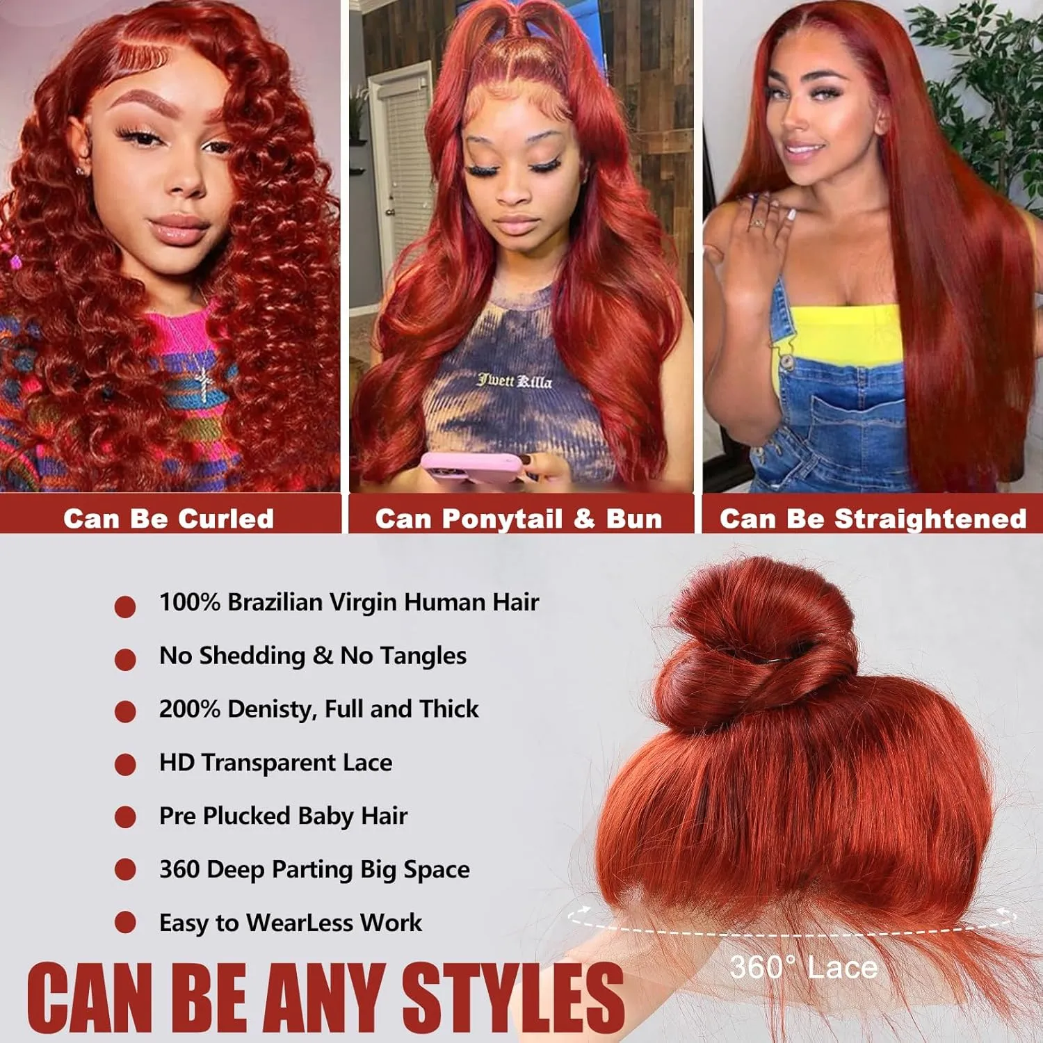 30 Inch Auburn Ginger Brown 360 Lace Front Wigs Human Hair 180% Density Body Wave Reddish Brown Wig Human Hair Burnt Orange HD Transparent 360 Lace Frontal Wig Full Lace Colored Wigs for Women