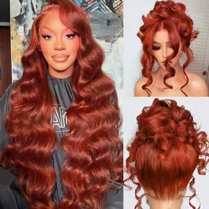 30 Inch Auburn Ginger Brown 360 Lace Front Wigs Human Hair 180% Density Body Wave Reddish Brown Wig Human Hair Burnt Orange HD Transparent 360 Lace Frontal Wig Full Lace Colored Wigs for Women