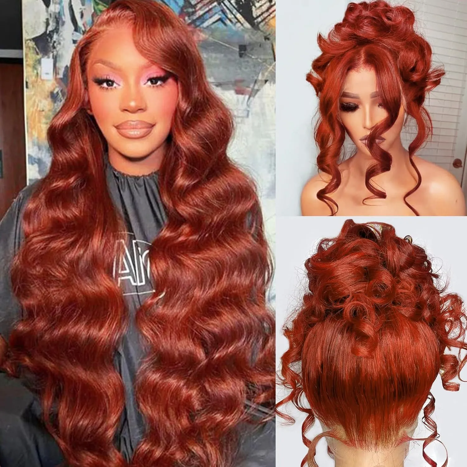 30 Inch Auburn Ginger Brown 360 Lace Front Wigs Human Hair 180% Density Body Wave Reddish Brown Wig Human Hair Burnt Orange HD Transparent 360 Lace Frontal Wig Full Lace Colored Wigs for Women