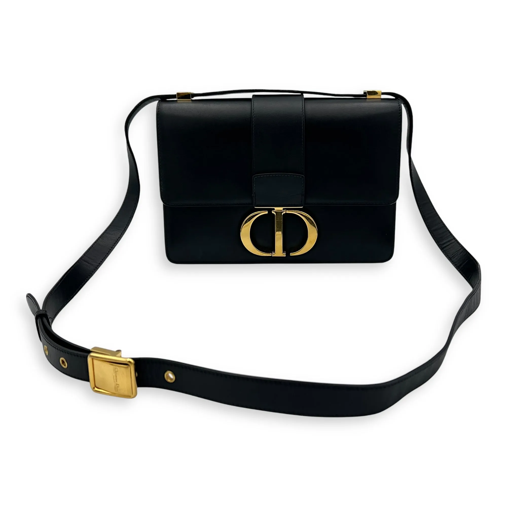 30 Montaigne Crossbody Bag Black in Calfskin, Gold hardware