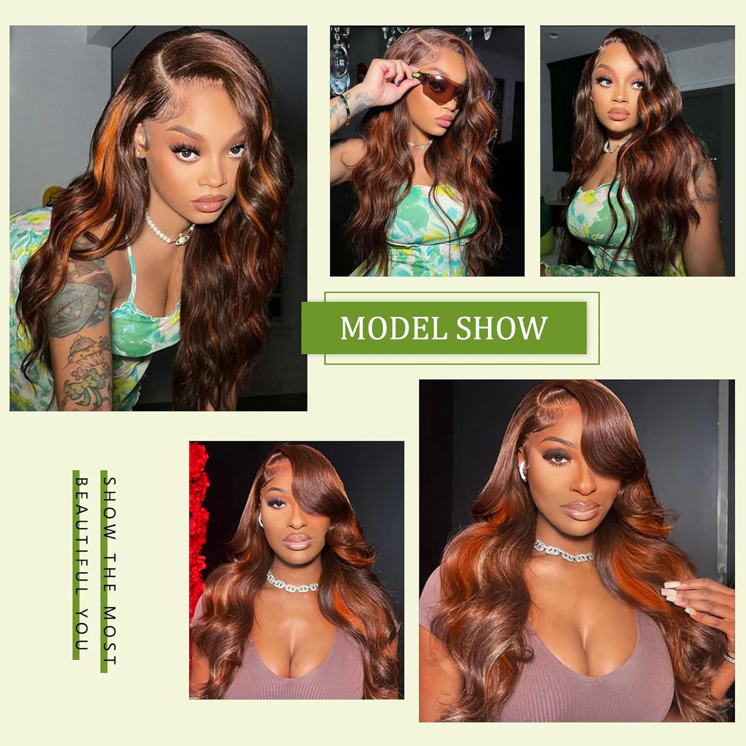 32inch 13 ×6 Brown Ginger Body Wave Lace Front Wigs Human Hair Pre Pluckd with Baby Hair 180% Density Brown Ginger Highlight Wigs Human Hair HD Lace Front Wig Colored Wigs for Women