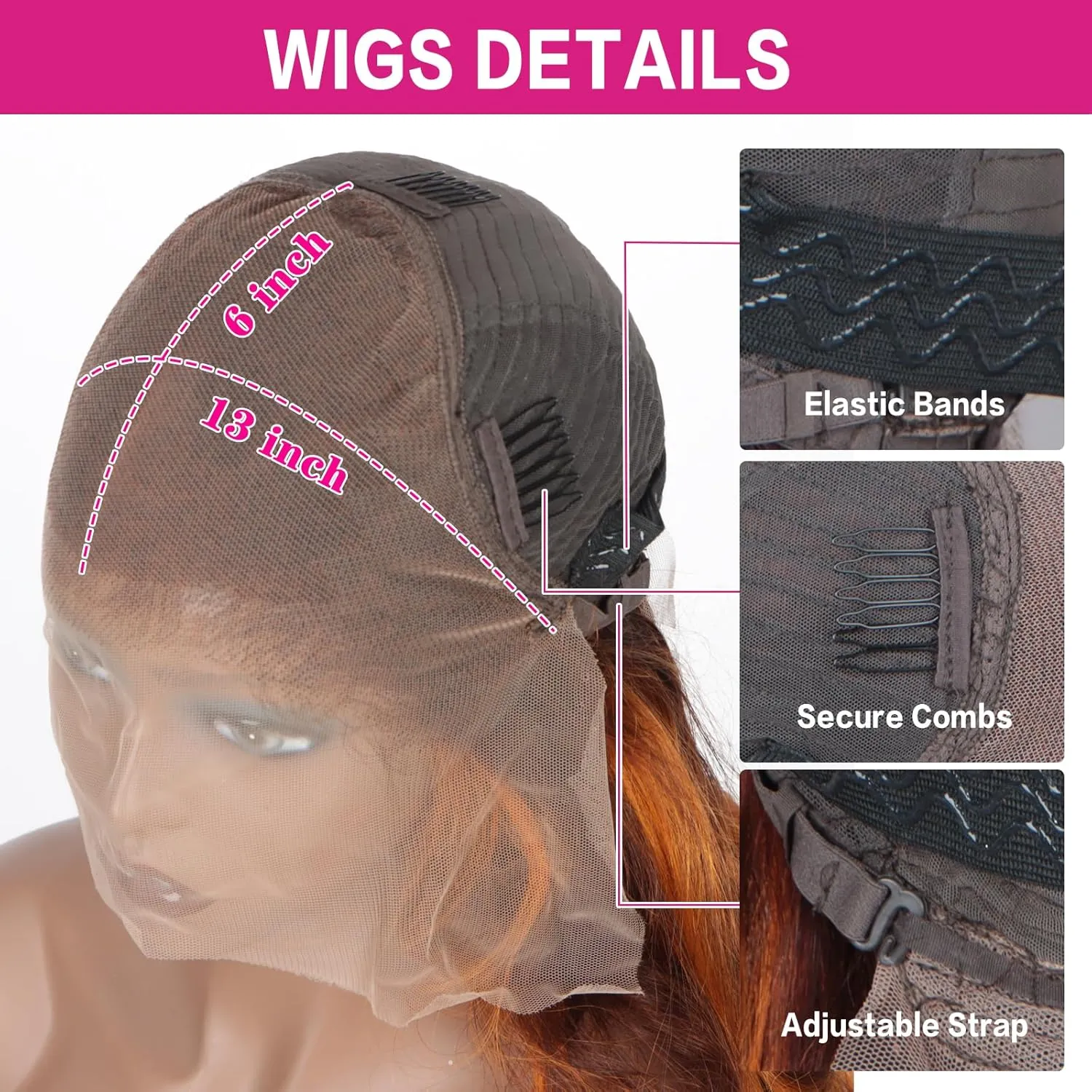 32inch 13 ×6 Brown Ginger Body Wave Lace Front Wigs Human Hair Pre Pluckd with Baby Hair 180% Density Brown Ginger Highlight Wigs Human Hair HD Lace Front Wig Colored Wigs for Women