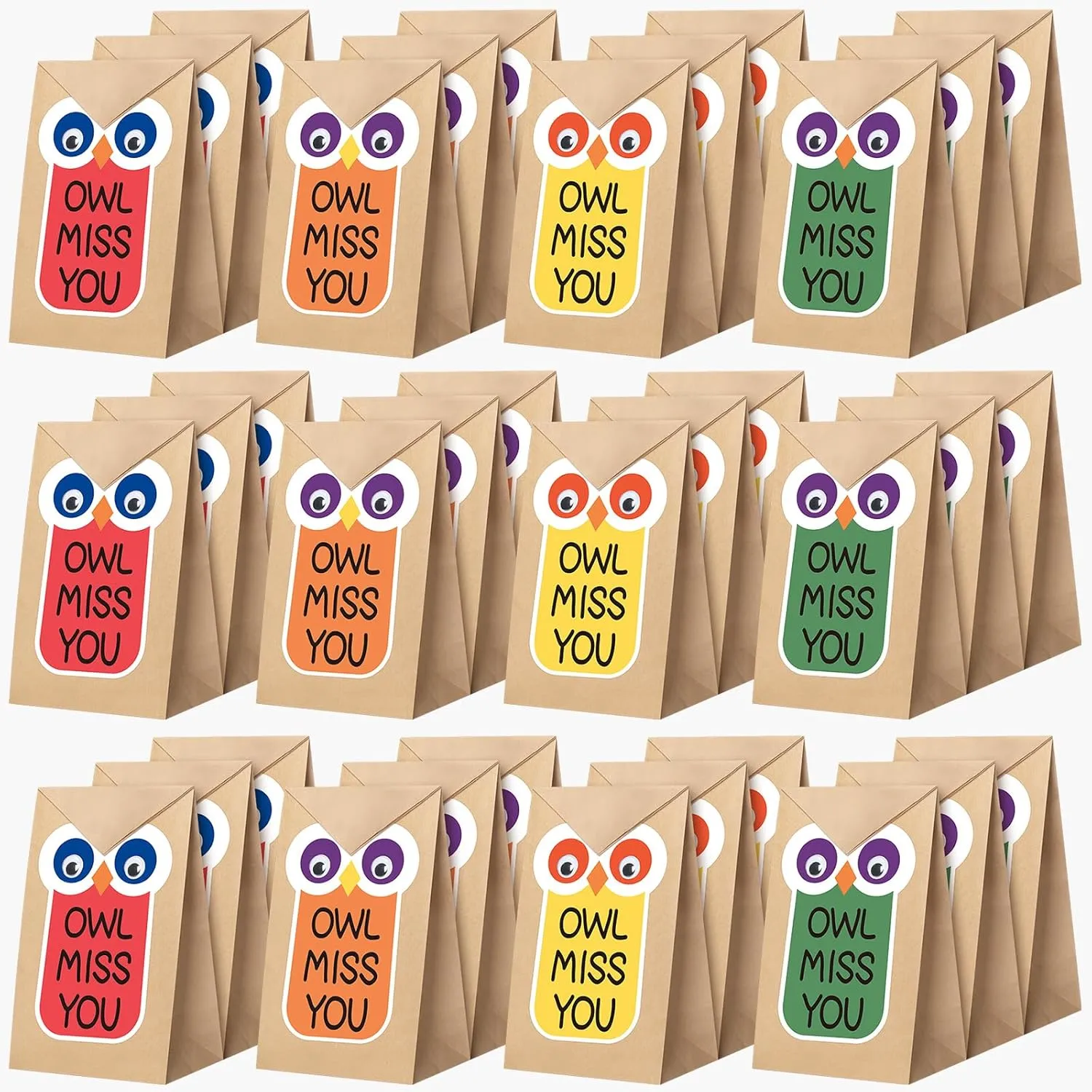 36 Pcs Owl Graduation Party Gift Bags DIY Graduation Goodie Bags Owl Miss You Kraft Paper Candy Treat Bags with 36 Stickers 100 Accessories for End of Year Students Classroom Party Supplies
