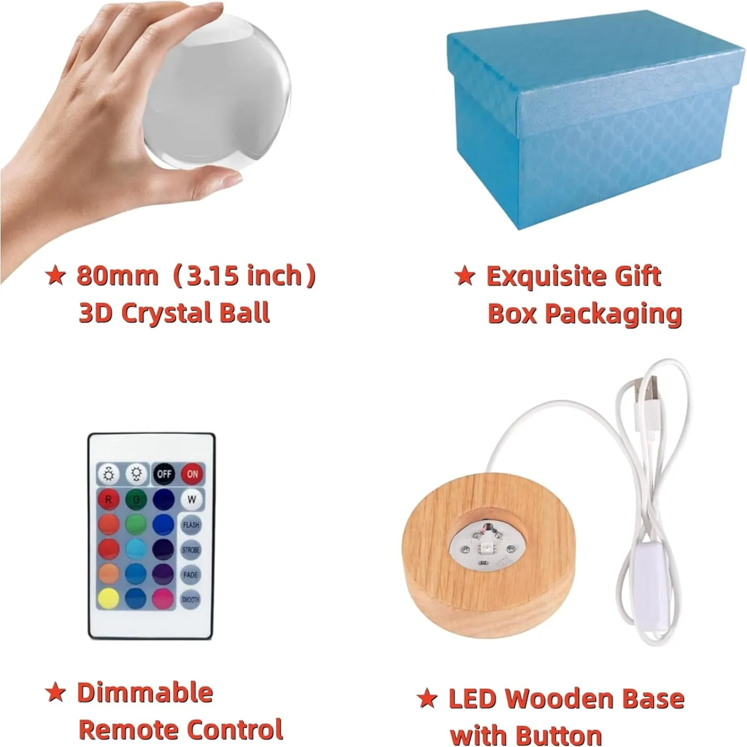 3D Large Snake Crystal Ball Night Light with Wooden Base, Cobra Crystal Lamp Gift for Kids Wife Friends, 16 Color Changing with Remote Control, Laser Engraved 3.15 inch Glass Ball Lamp (Snake)